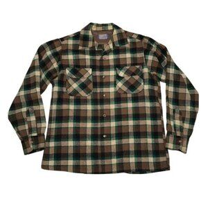Vintage Pendleton Mens Plaid Board Shirt Size M Green Brown